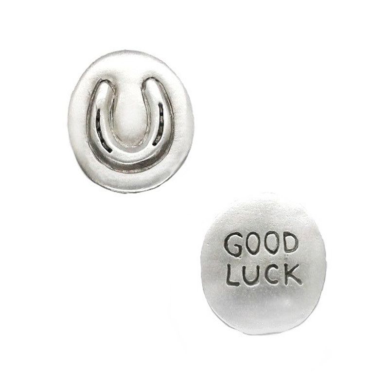 Good Luck Horseshoe - Pewter Pocket Token - Click Image to Close